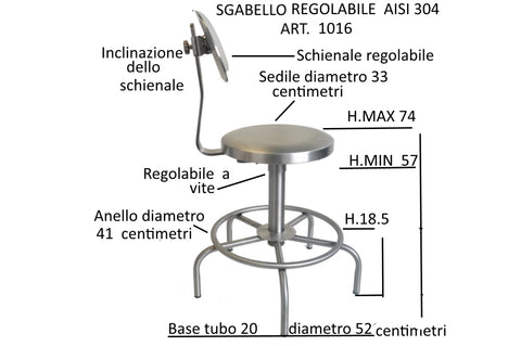 Sgabello in acciaio Inox con schienale