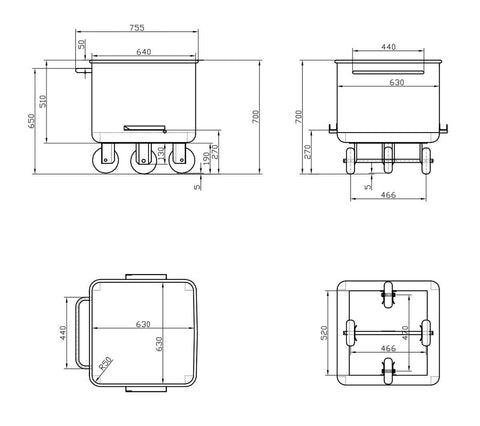 Vagonetto in Acciaio Inox - 200L